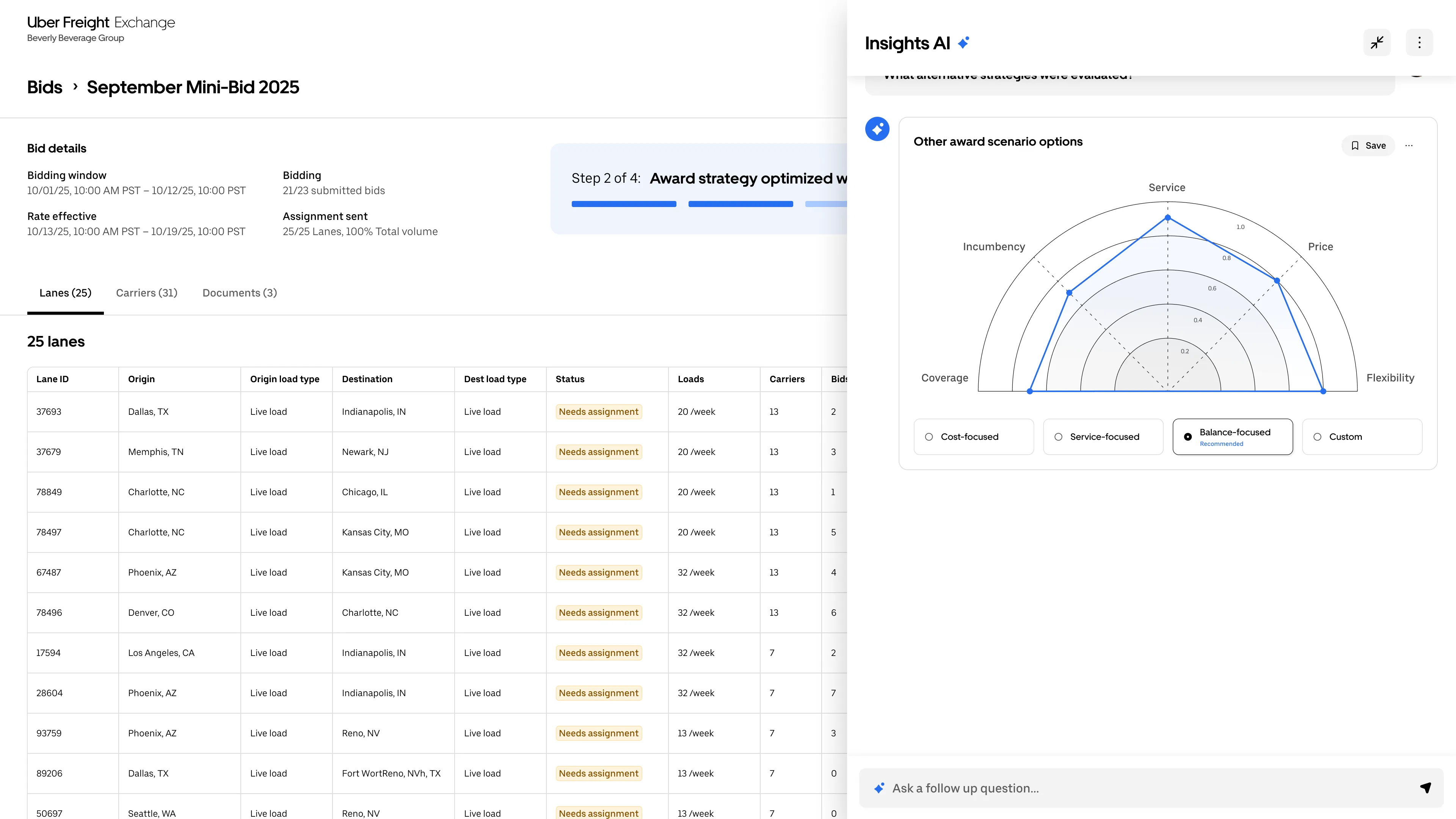 Mini bid software screen