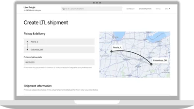 screen grab of shipping software