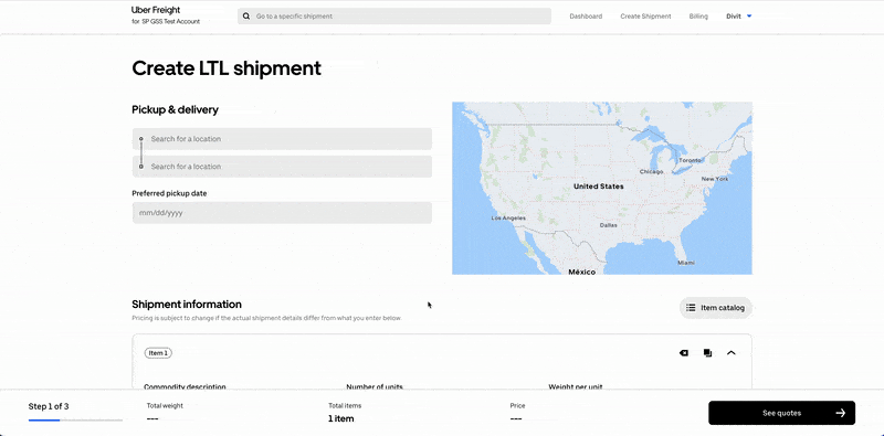 screen grab of shipping software